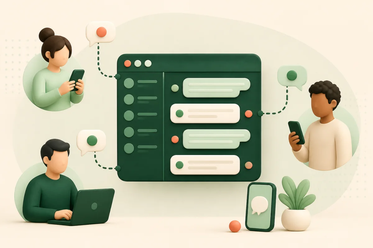 Three teammates connected to one shared customer messaging inbox
